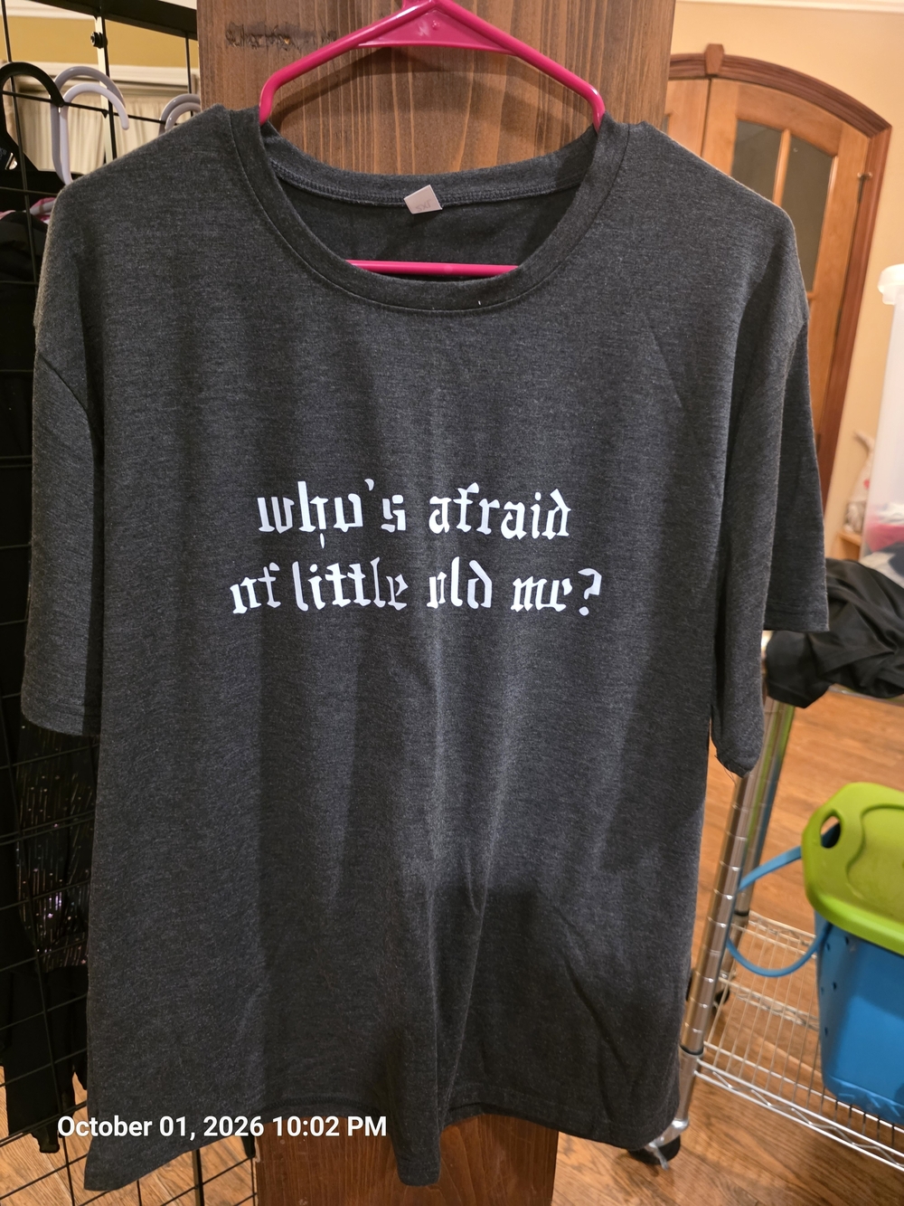 Woman's Dark Gray Graphic Tee with White Script 2XL